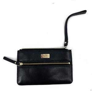 Kate‎ Spade New York Highland Place Black Leather Wristlet Gold Tone Logo
